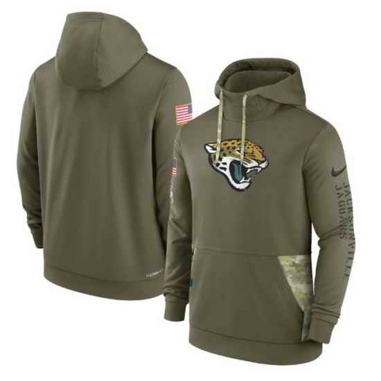 Men Jacksonville Jaguars 2022 Olive Salute To Service Therma Performance Pullover Hoodie